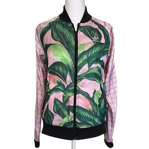 Adidas X Farm Rio Women’s Sz S Track Jacket Tropical Palm Leaf  Pockets Zipper